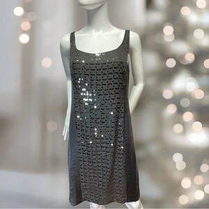 Ann Taylor Women's Size 10 Charcoal Gray Satin Sequin Cocktail Dress